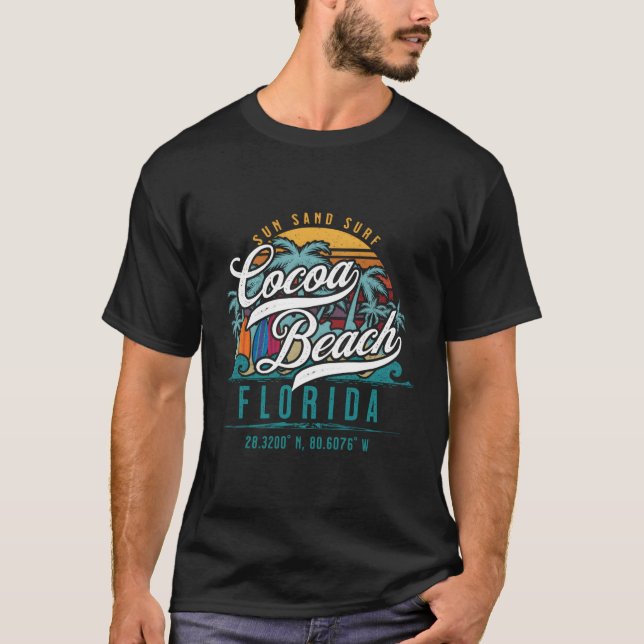 Cocoa Beach Florida Retro Sun Sand Surf Surfing Pa T-Shirt (Front)