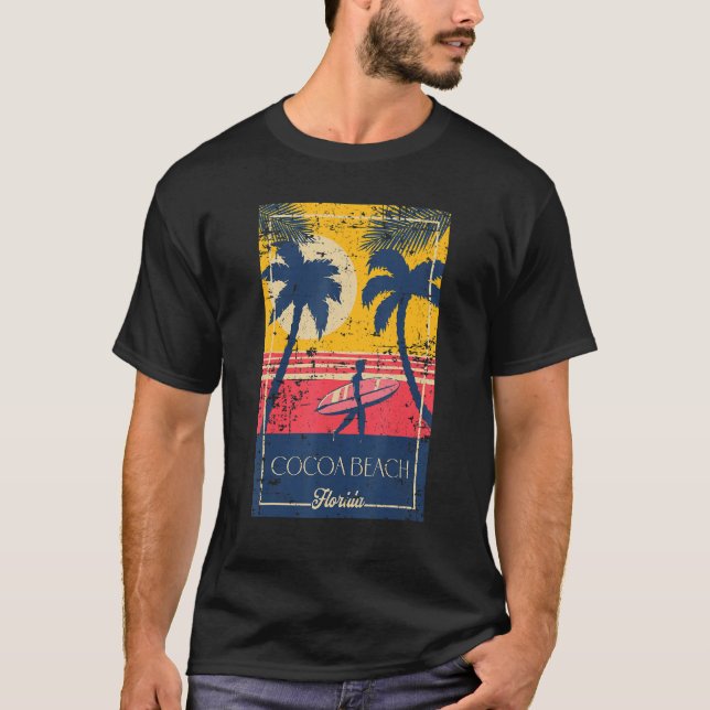 Cocoa Beach Florida Retro Surfer Distressed Design T-Shirt (Front)
