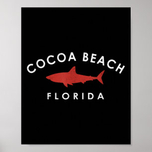 Cocoa Beach Florida Shark Vacation Souvenir Vintag Poster