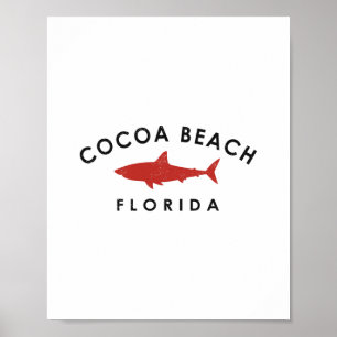 Cocoa Beach Florida Shark Vacation Souvenir Vintag Poster
