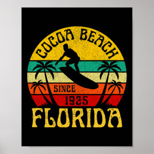 Cocoa Beach Florida Surfing Surfer Ocean Vintage Poster