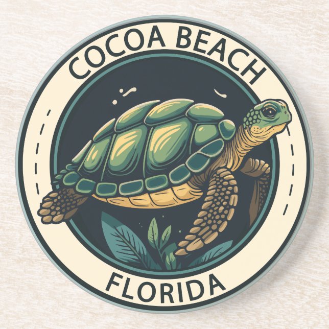 Cocoa Beach Florida Turtle Badge Coaster (Front)