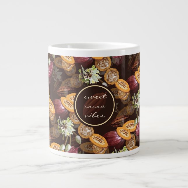 Cocoa Beans and Flowers, Chocolate Pattern Large Coffee Mug (Front)