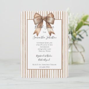 Cocoa Bow Brown Cream Stripes Bridal Shower Invitation