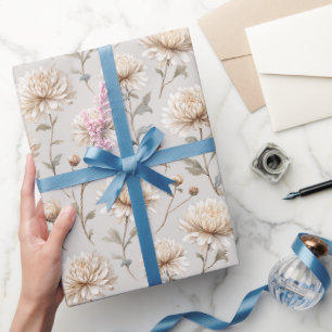 Cocoa Brown Cream Floral Bridal Shower Wrapping Paper