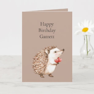 Cocoa Brown Cream Red Hearts Hedgehog Birthday Card
