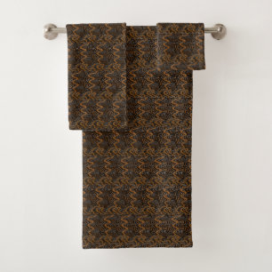 Cocoa Brown Geometric Kuba Bath Towel Set