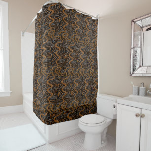Cocoa Brown Geometric Kuba Cloth Shower Curtain