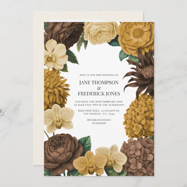 Cocoa Brown, Golden Caramel & Soft Butter Wedding Invitation (Front/Back)