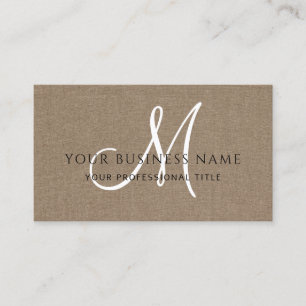 Cocoa Brown Linen Simple Minimal Monogram Business Card