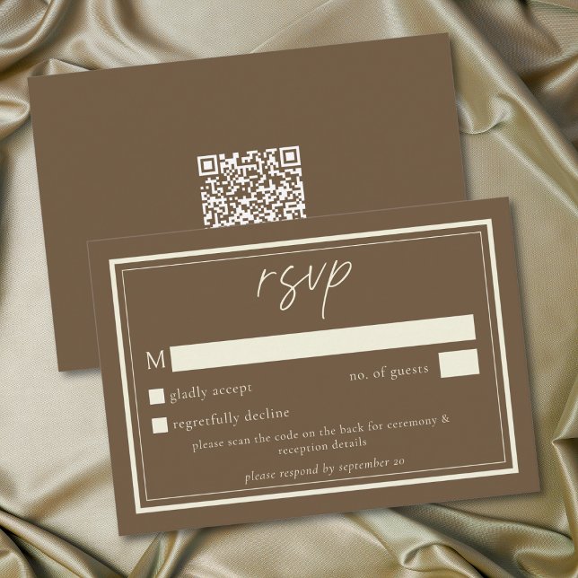 Cocoa Brown Minimalist Frame Wedding QR Code RSVP Card (Cocoa Brown Minimalist Frame Wedding QR Code RSVP Card)