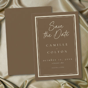 Cocoa Brown Minimalist Frame Wedding Save The Date