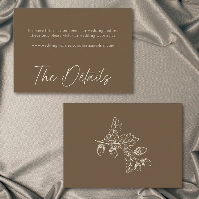 Cocoa Brown Minimalist Leaf Acorn Fall Wedding Enclosure Card (Cocoa Brown Minimalist Leaf Acorn Fall Wedding Enclosure Card)