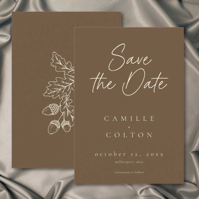 Cocoa Brown Minimalist Leaf Acorn Fall Wedding RSVP Card (Cocoa Brown Minimalist Leaf Acorn Fall Wedding RSVP Card)