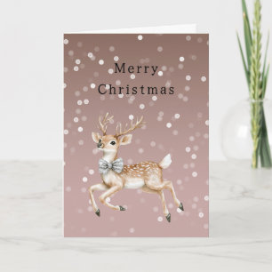 Cocoa Brown Ombre White Confetti Deer Christmas Card
