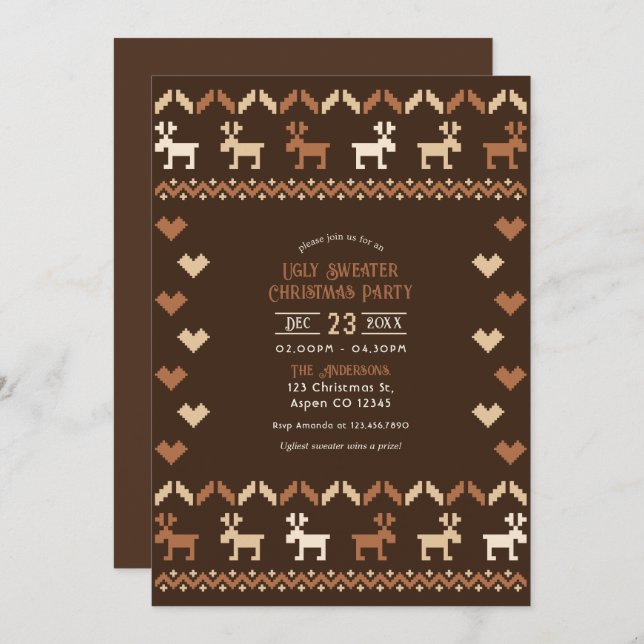 Cocoa & Cinnamon Ugly Sweater Christmas Party Invitation (Front/Back)