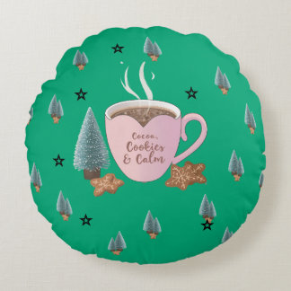 Cocoa, Cookies & Calm – Pastel Christmas CoT-Shirt Round Cushion
