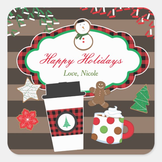 Cocoa & Cookies Christmas Holiday Favour Sticker (Front)