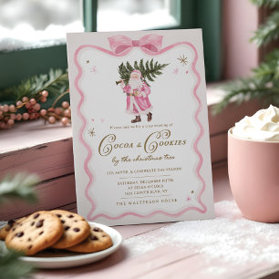 Cocoa & Cookies Christmas Party Retro Pink Santa Invitation