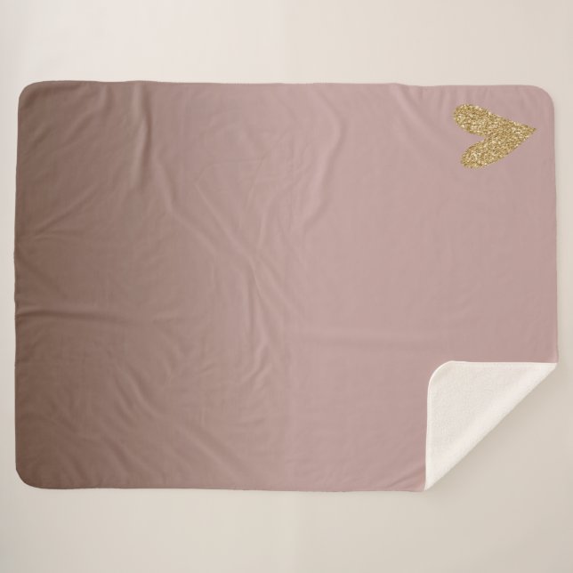 Cocoa Cream Brown Ombre Gold Glitter Heart Sherpa Blanket (Front (Horizontal))