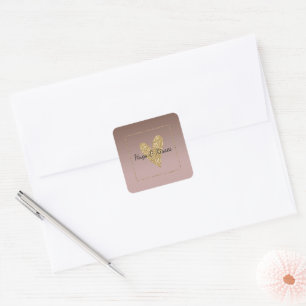 Cocoa Cream Brown Ombre Gold Glitter Heart Square Sticker
