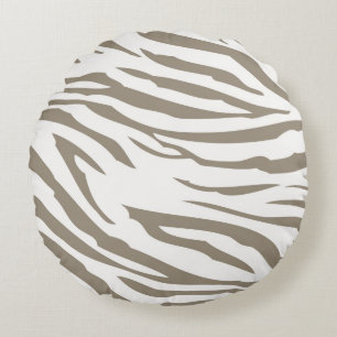 Cocoa Cream Brown White Zebra Animal  Round Cushion