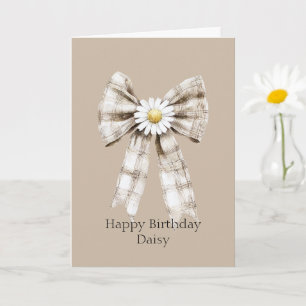 Cocoa Cream White Bow Daisy Flower Birthday Card