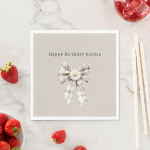 Cocoa Cream White Bow Daisy Flowers Birthday Napkin