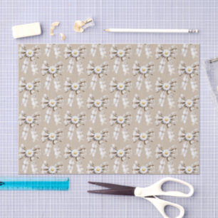Cocoa Cream White Bow Daisy Flowers Birthday Tissue Paper