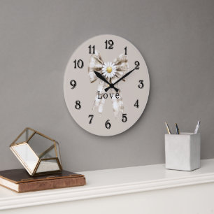 Cocoa Cream White Bow Daisy Flowers   Large Clock