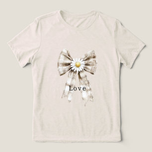 Cocoa Cream White Bow Daisy Flowers Tri-Blend Shirt