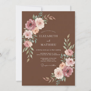 Cocoa Dusty Pink Ranunculus Eucalyptus Wedding Invitation
