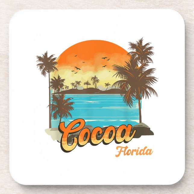Cocoa Florida Beach Summer Vacation Palm Sunset  Coaster (Front)