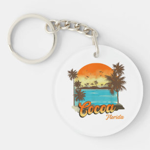 Cocoa Florida Beach Summer Vacation Palm Sunset Key Ring