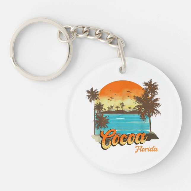 Cocoa Florida Beach Summer Vacation Palm Sunset  Key Ring (Front)