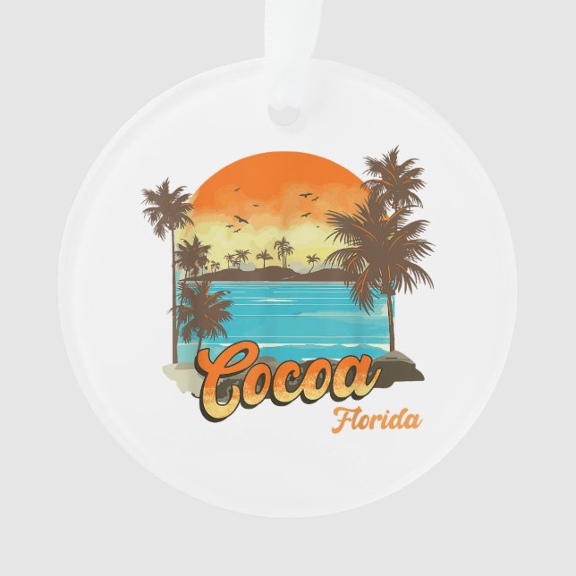 Cocoa Florida Beach Summer Vacation Palm Sunset  Ornament (Front)