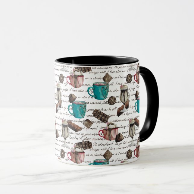 Cocoa marshmallow hot chocolate candy script mug (Front Right)
