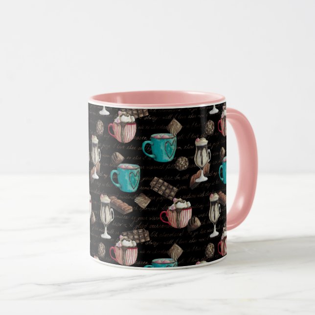 Cocoa marshmallow hot chocolate candy script mug (Front Right)