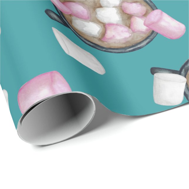 Cocoa marshmallow hot chocolate mug winter teal  wrapping paper (Roll Corner)