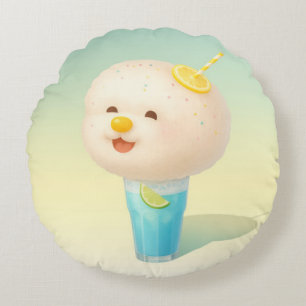 Cocoa Marshmallow: Smiling Bichon Hot Chocolate Round Cushion