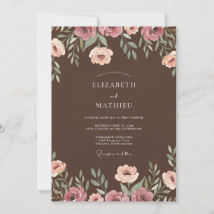 Cocoa Mauve Ranunculus Eucalyptus Wedding Invitation