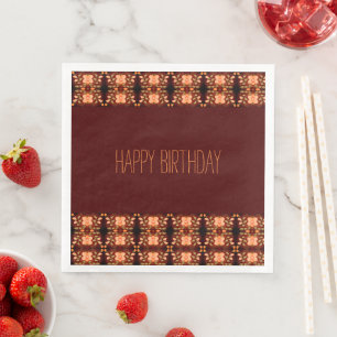 Cocoa Orange and Peach Flowered Birthday Napkins