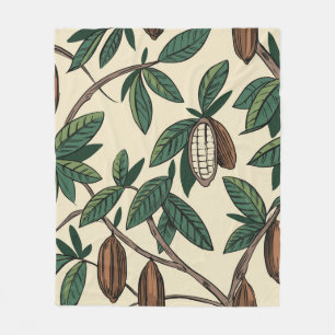 Cocoa plant seamless pattern. Cacao bean. Vintage Fleece Blanket