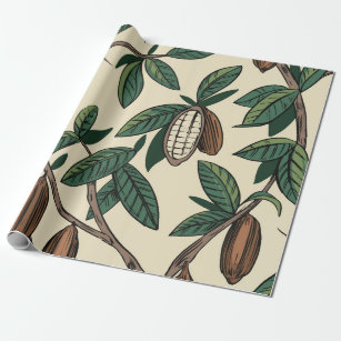 Cocoa plant seamless pattern. Cacao bean. Vintage  Wrapping Paper