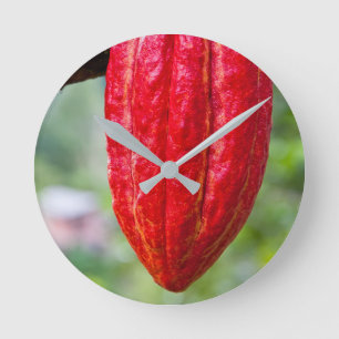 cocoa pod red round clock