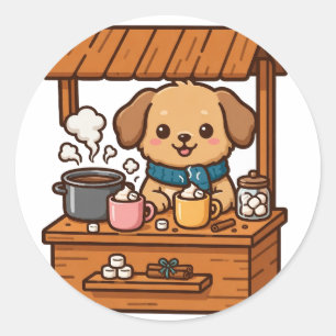 Cocoa Stand Puppy Christmas Classic Round Sticker
