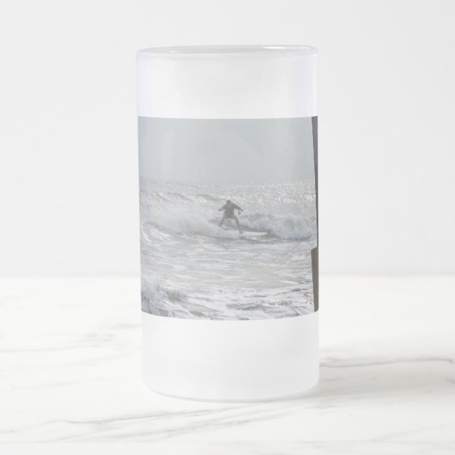 Cocoa Surfing Frosted Glass Beer Mug (Center)