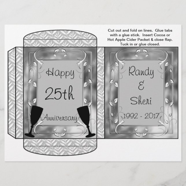 Cocoa, Tea, Cider Packet Silver Anniversary Favour Flyer (Front)