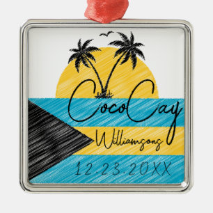 CocoCay Bahamas Flag Palm Tree Sunset Souvenirs Metal Tree Decoration