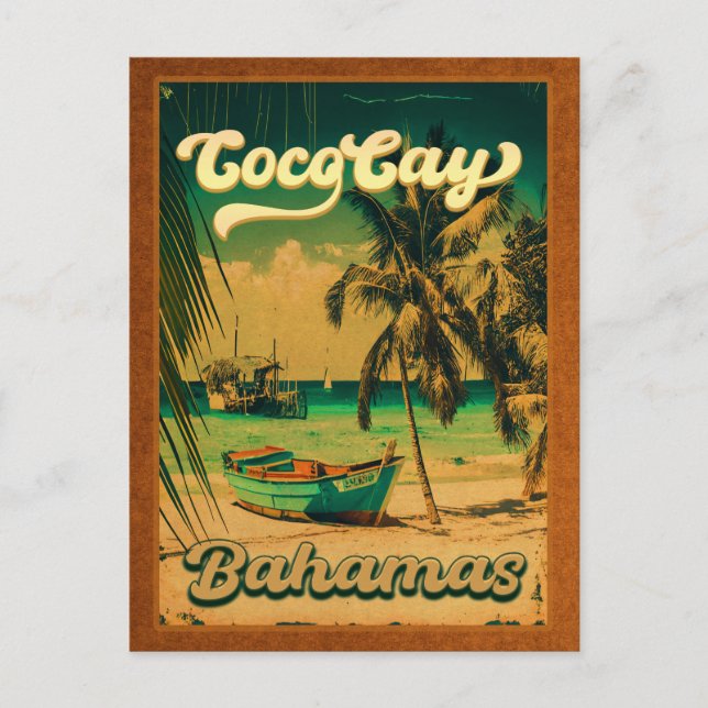 CocoCay Bahamas Islands Retro Palm tree Souvenirs Postcard (Front)